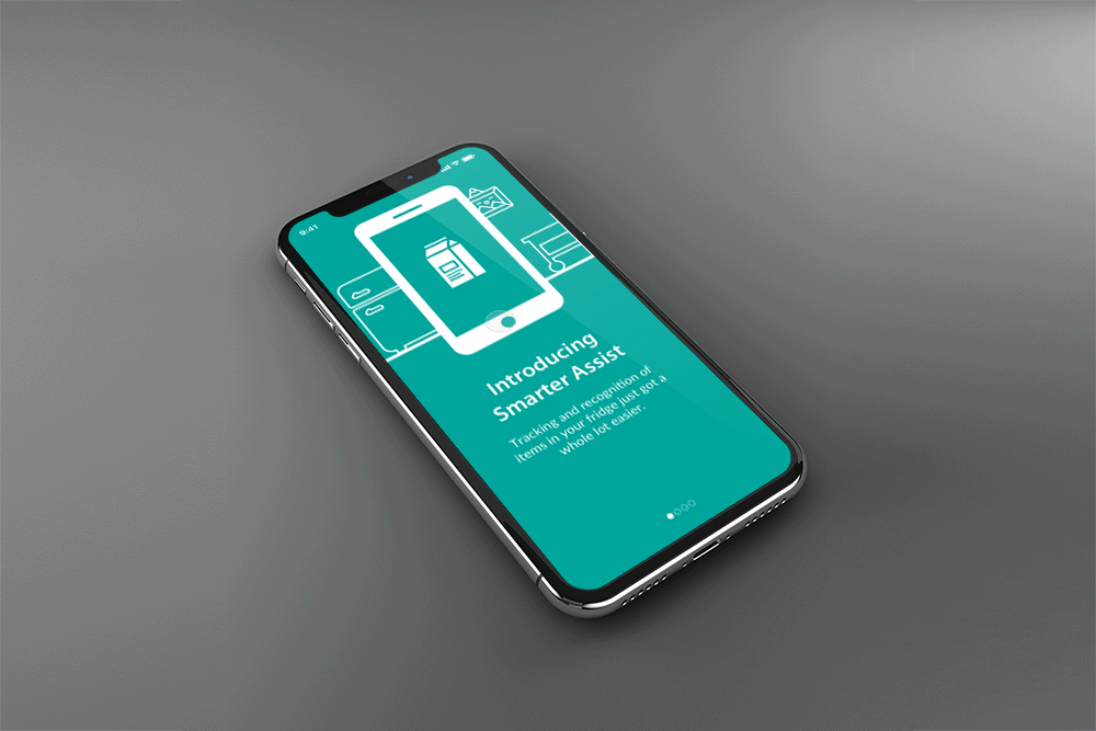 Animated Smarter Assist interface showing product scanning and inventory management.