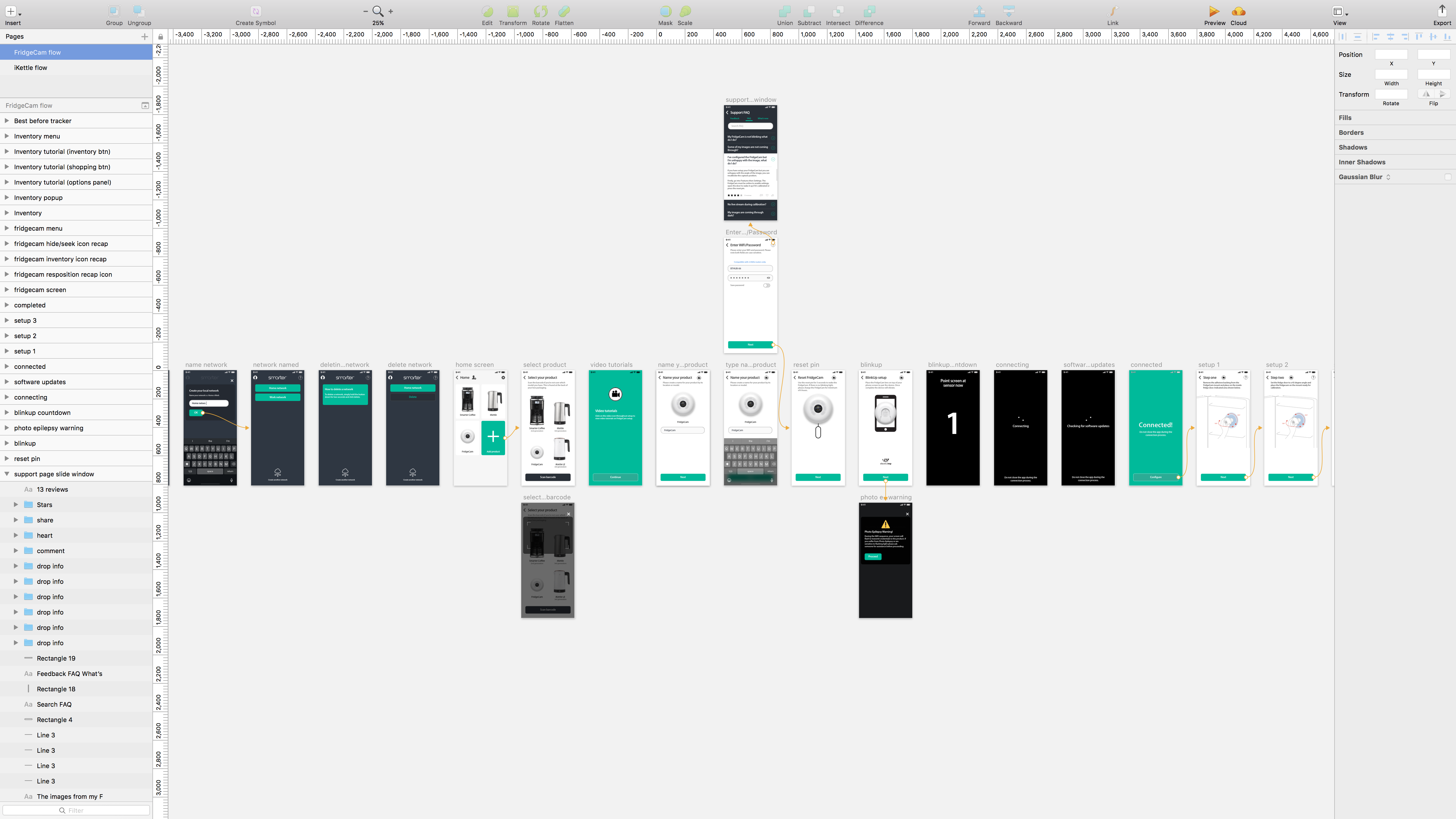 Sketch flow mapping connection, setup, firmware and product-control states across the Smarter ecosystem.