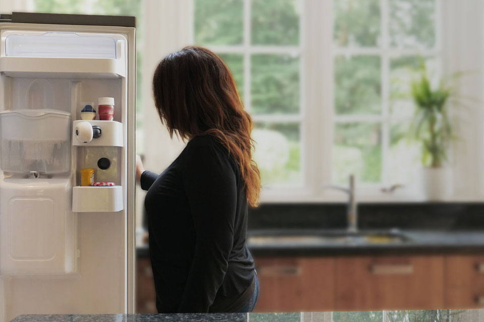 FridgeCam installed inside a refrigerator showing real-world viewing conditions.
