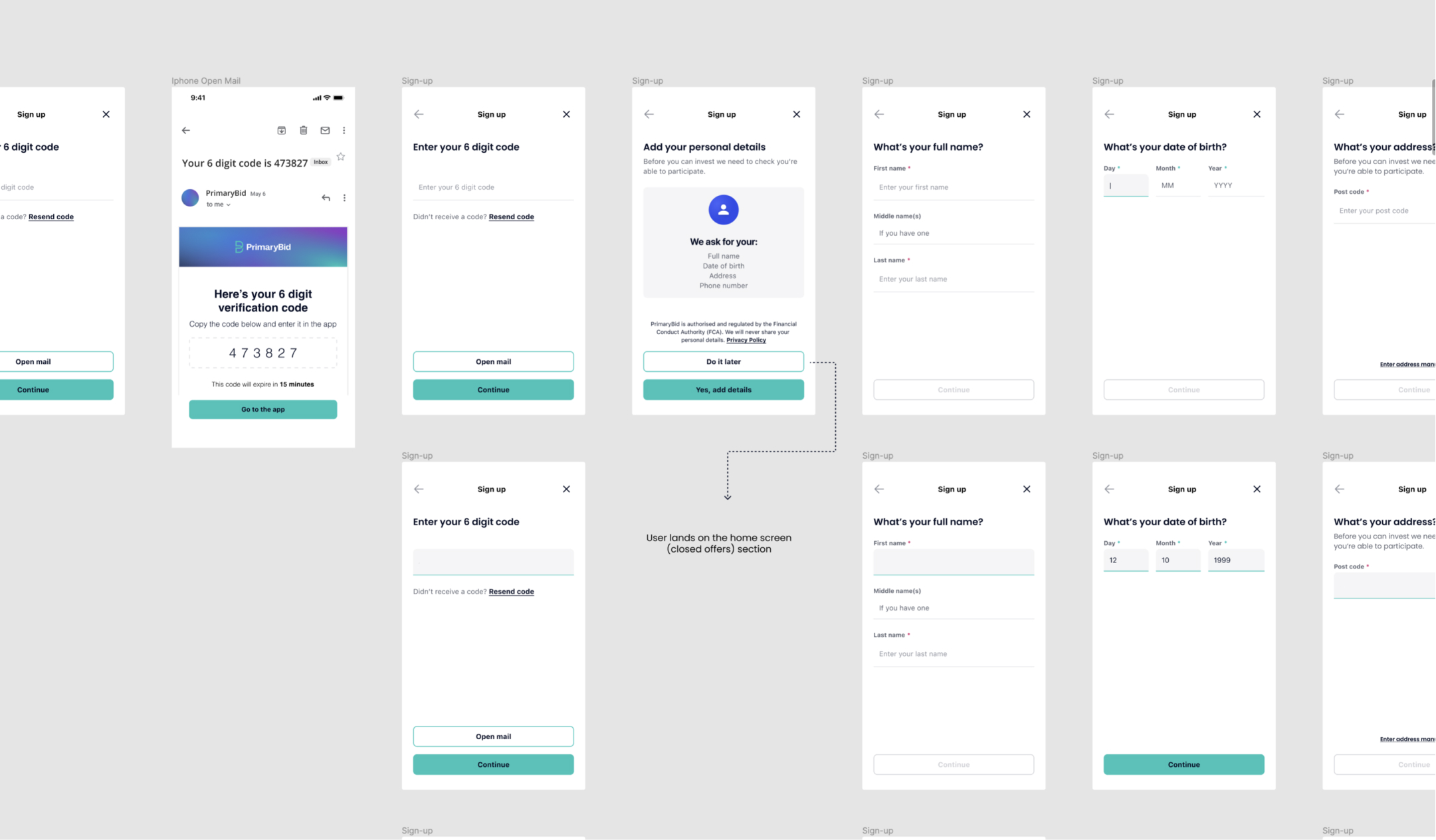 Figma workshop board mapping onboarding friction points and recovery paths.