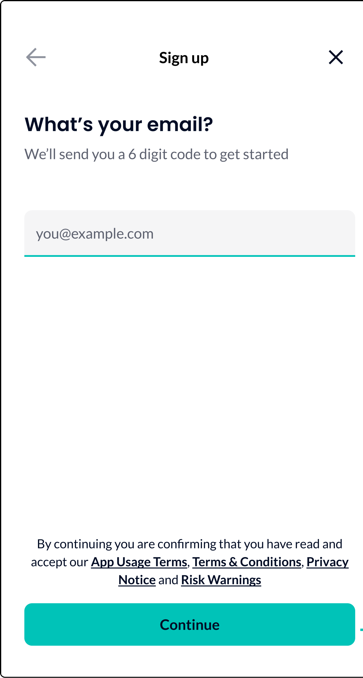 PrimaryBid sign-up screen asking the customer to enter their email address.