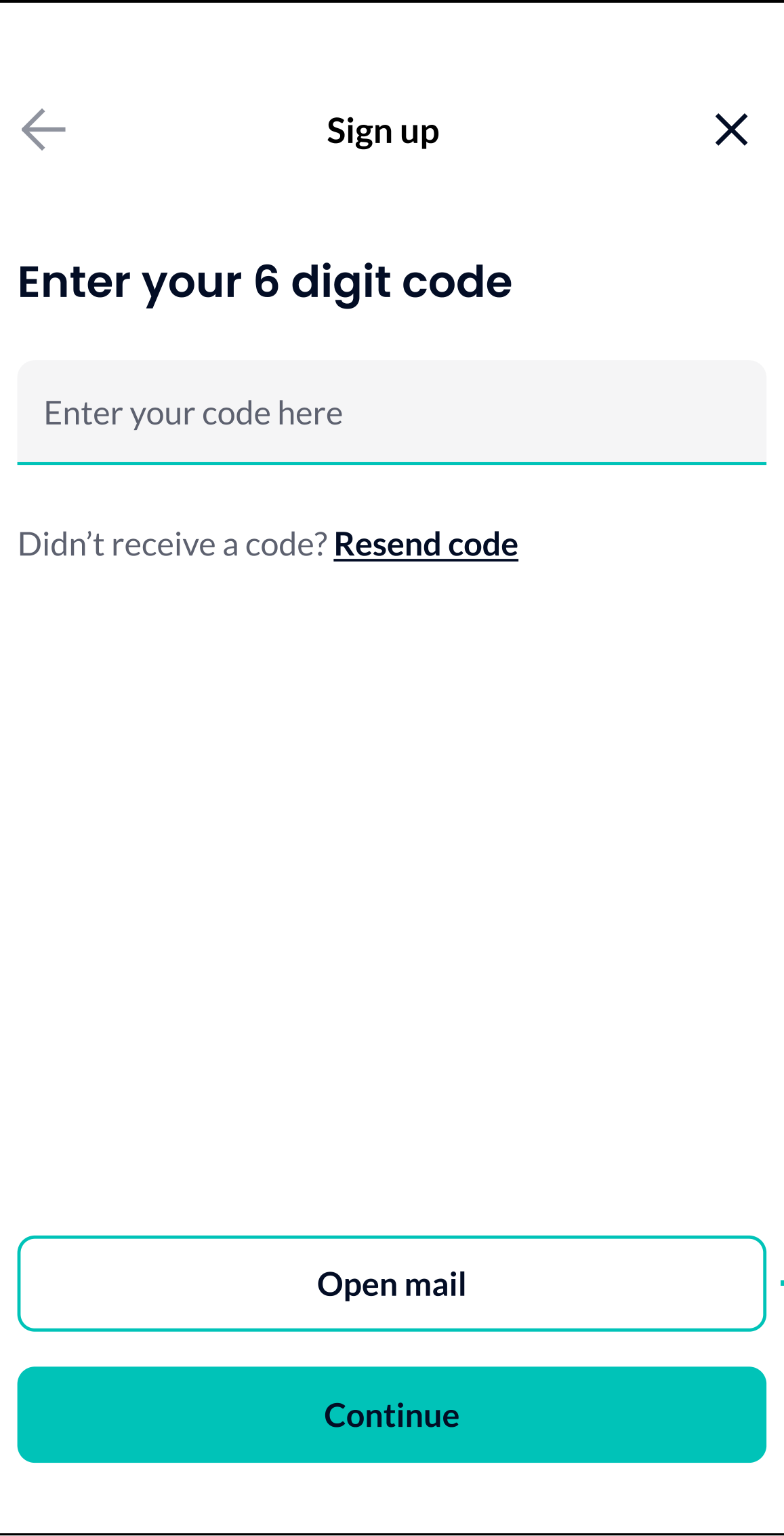 PrimaryBid verification screen with an empty six-digit code entry field.