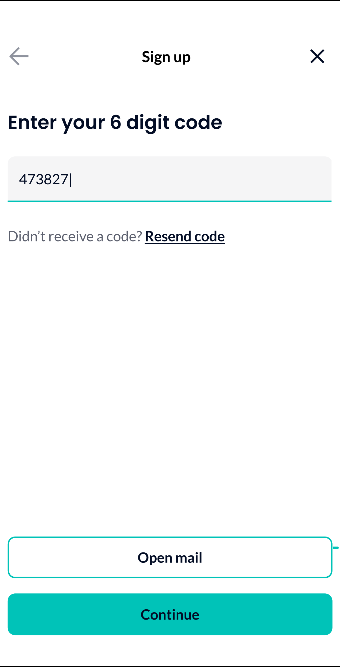 PrimaryBid verification screen with a completed six-digit code.